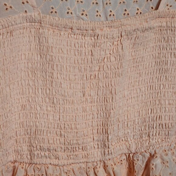 Torrid Womens Embroidered Peach Rayon Babydoll Tunic Top Size 1 Puckered Eyelet - Picture 3 of 9